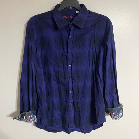 Robert Graham Dark Energy Moon Landing Space Cuffs Shirt Purple Black Size 2XL - Picture 1 of 14